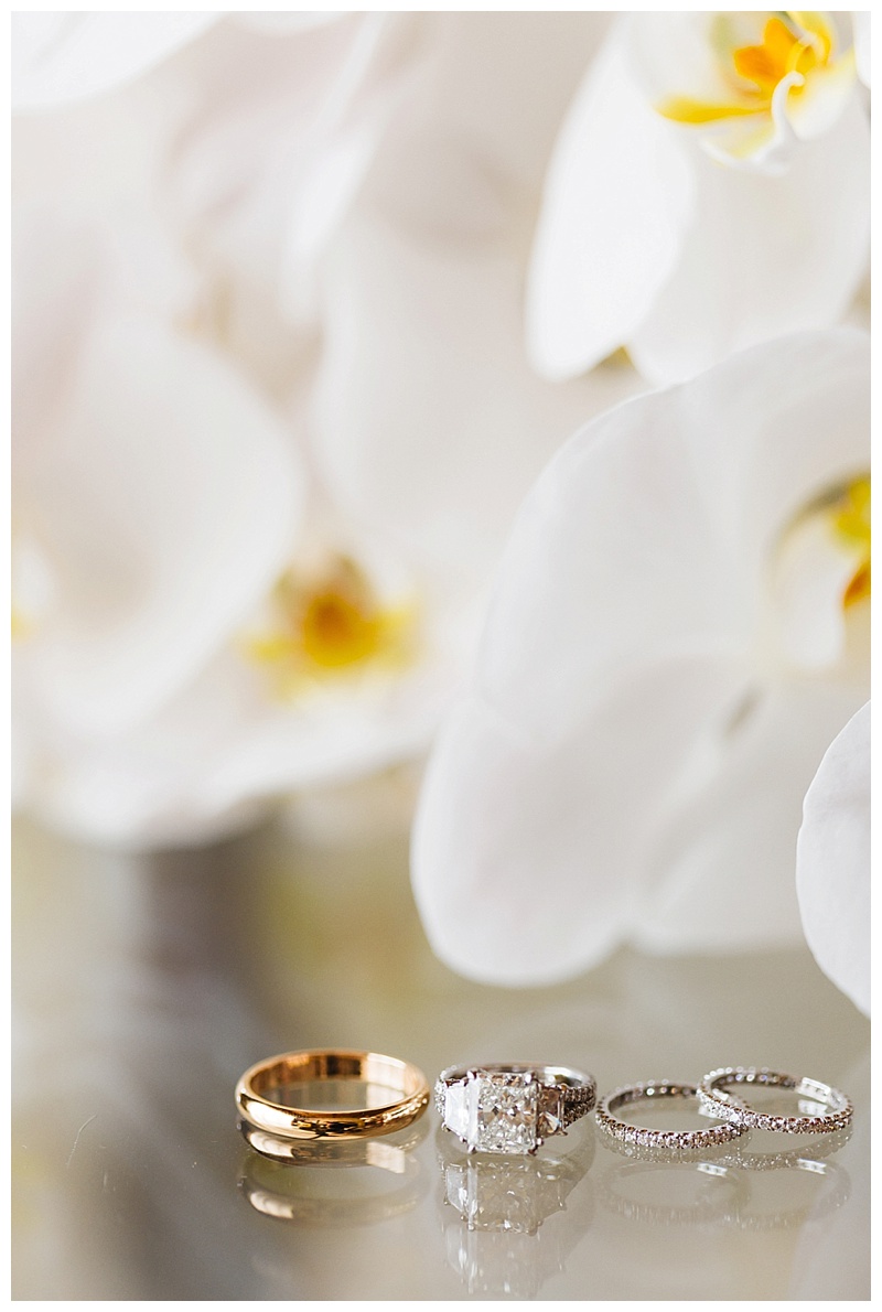 orchids, rings, bride, groom, engagement ring, wedding