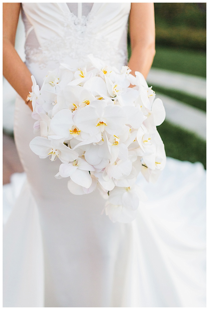 pelican hill wedding, blush white gold wedding, fall wedding orange county, bouquets, bride, orchid, flowers, florals, arrangements